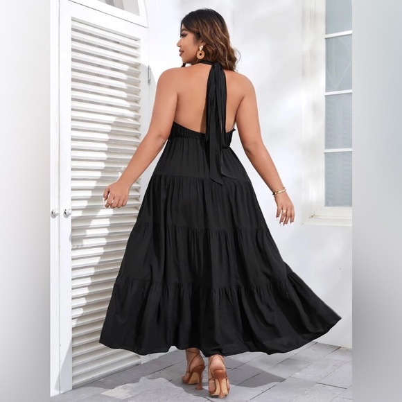 Solid Tie Backless Ruffle Hem Halter Dress - Picture 8 of 13